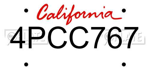 4PCC767 California License Plate
