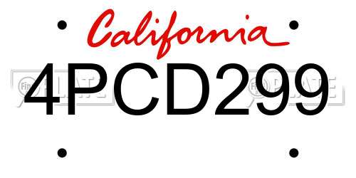 4PCD299 California License Plate