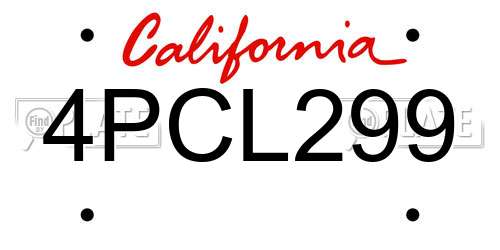 4PCL299 California License Plate