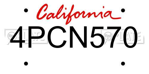 4PCN570 California License Plate