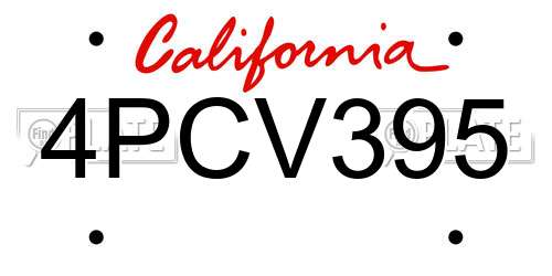 4PCV395 California License Plate