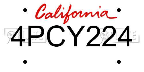 4PCY224 California License Plate