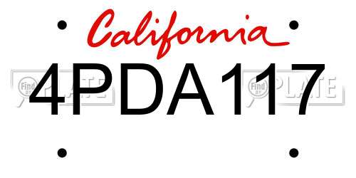 4PDA117 California License Plate