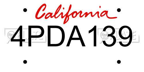 4PDA139 California License Plate
