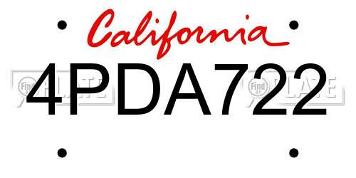 4PDA722 California License Plate