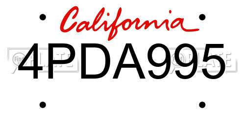 4PDA995 California License Plate