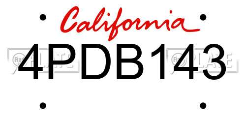 4PDB143 California License Plate