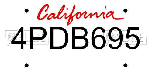 4PDB695 California License Plate