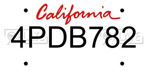 4PDB782 California License Plate