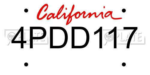 4PDD117 California License Plate