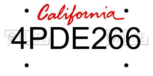 4PDE266 California License Plate