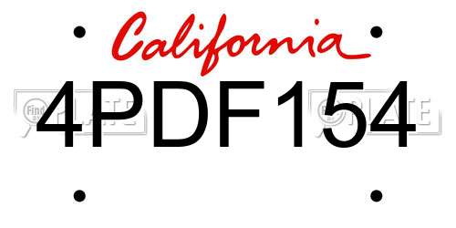 4PDF154 California License Plate