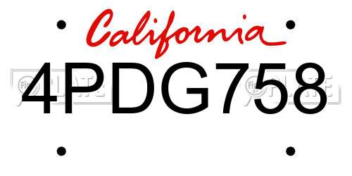 4PDG758 California License Plate
