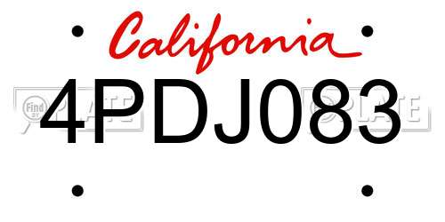 4PDJ083 California License Plate