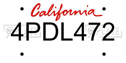 4PDL472 California License Plate