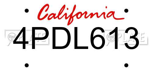 4PDL613 California License Plate