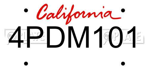 4PDM101 California License Plate