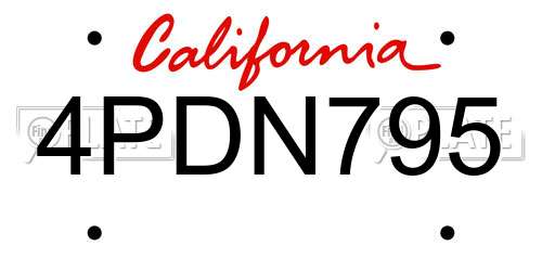 4PDN795 California License Plate