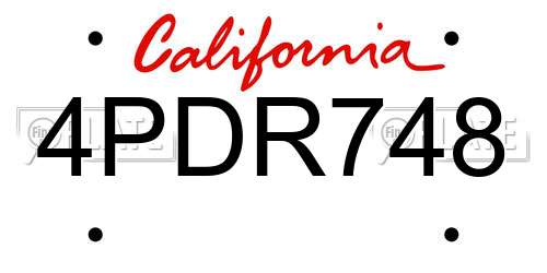 4PDR748 California License Plate