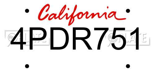 4PDR751 California License Plate