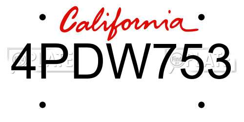 4PDW753 California License Plate