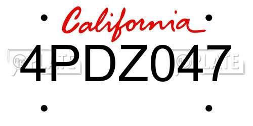 4PDZ047 California License Plate