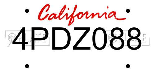 4PDZ088 California License Plate