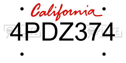 4PDZ374 California License Plate