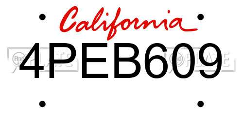 4PEB609 California License Plate