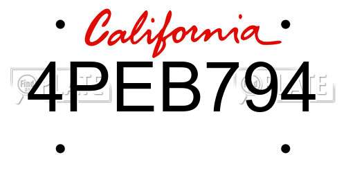 4PEB794 California License Plate