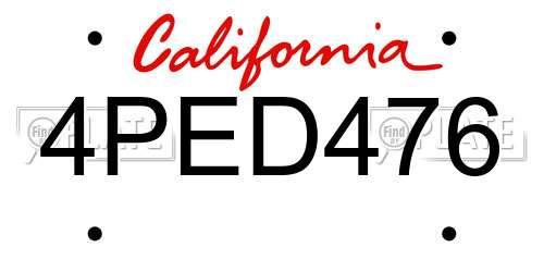 4PED476 California License Plate