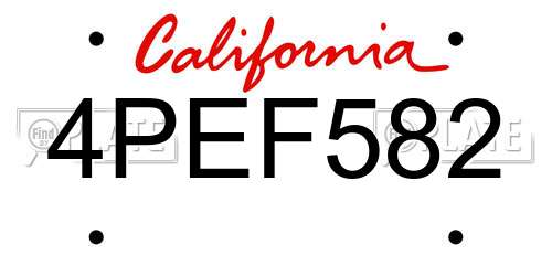 4PEF582 California License Plate