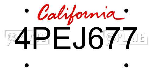 4PEJ677 California License Plate