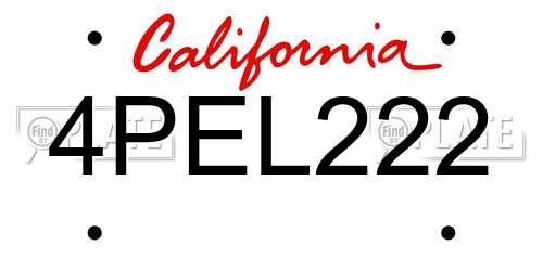 4PEL222 California License Plate