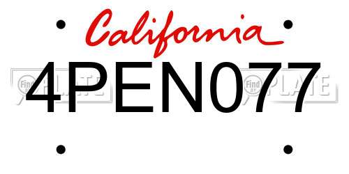 4PEN077 California License Plate