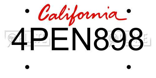 4PEN898 California License Plate