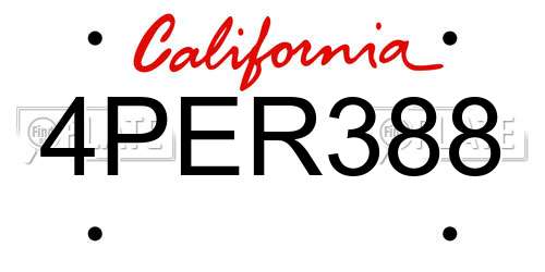 4PER388 California License Plate