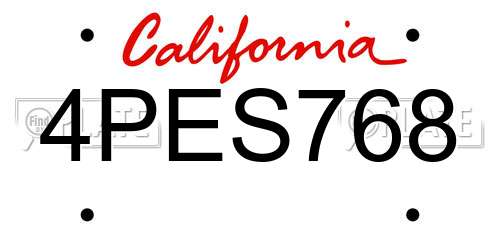 4PES768 California License Plate