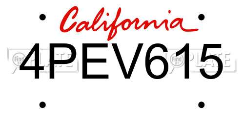 4PEV615 California License Plate