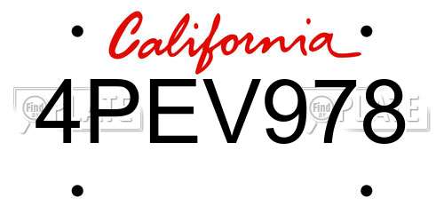 4PEV978 California License Plate