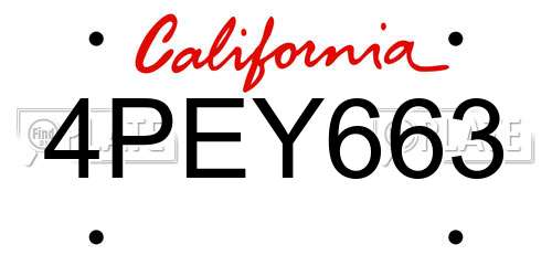 4PEY663 California License Plate
