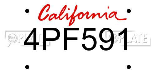 4PF591 California License Plate