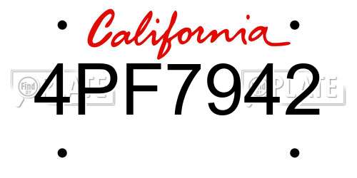 4PF7942 California License Plate