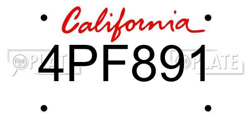 4PF891 California License Plate