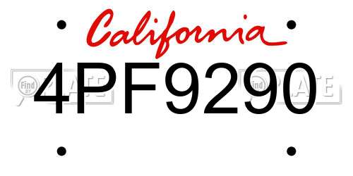 4PF9290 California License Plate