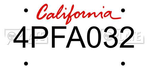 4PFA032 California License Plate