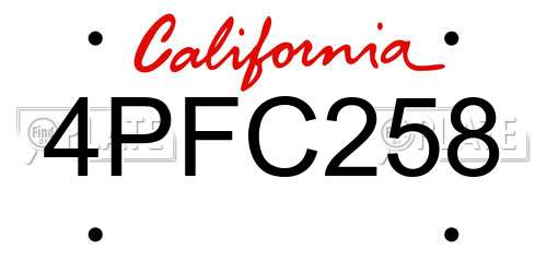 4PFC258 California License Plate