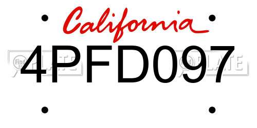 4PFD097 California License Plate
