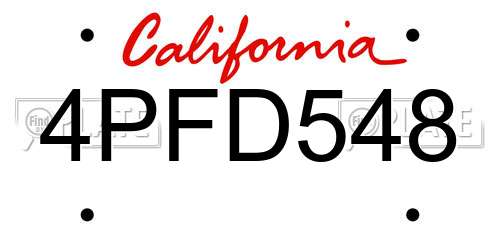 4PFD548 California License Plate