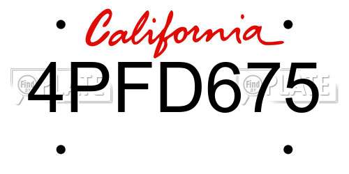 4PFD675 California License Plate